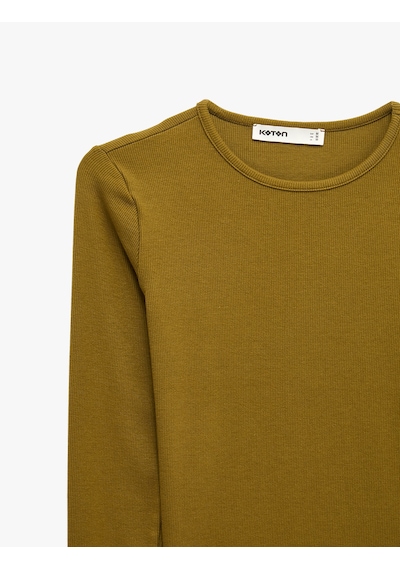 Koton Modal Kumaş Slim Fit Bisiklet Yaka Uzun Kollu Tişört Yeşil 7wak50046ek