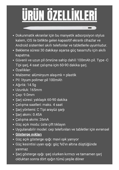 Universal Tablet Kalemi Apple Uyumlu iOS Android Windows Uyumlu Beyaz