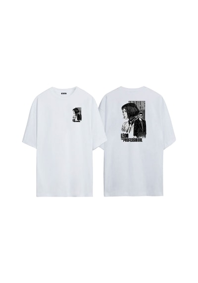 Thewert Unisex Mathilda Leon Ön Arka Baskılı Beyaz Oversize T-shirt