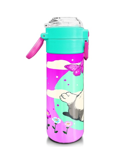 Coral High Kids Su Yeşili Pembe Kedi Desenli Pipetli Ve Direkt İçim Çelik Termos 500 Ml 31796 Yeşil