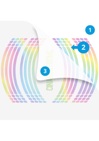 Çınar Extreme Hypnotic Gökkuşağı Hologram Efektli 4 Parçalı Kesikli Motosiklet Jant Şeridi Sticker