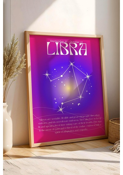Libra Terazi Burcu Çerçeveli Tablo Aura Enerji Renkleri Astrolojik Takım Yıldızı Sembolü