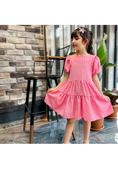 Minigimin Cicileri Miniğimin Cicileri Karpuz Kol Pembe Kız Keten Elbise