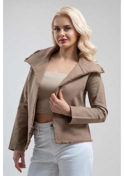 Bold & Young Kadın Camel Tek Cepli Metal Fermuarlı Pis Dikişli Ceket