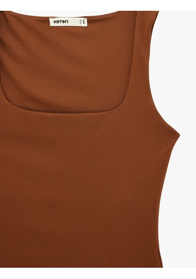 Koton Slim Fit Yuvarlak Yaka Kolsuz Top Kahverengi 6sak10291ek Kahve