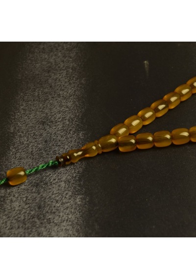 Kapsül Kesim 10x8 Mm İmzalı Sıkma Kehribar Sistem Püsküllü Tesbih Sarı
