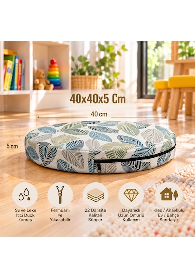 Kreş Anaokulu Yuvarlak Oyun Minderi Aktivite Minderi 40x40x5 Cm - Sandalye Minderi - Bahçe Dekor Minderi Yuvarlak Minder Yeşil - Mavi