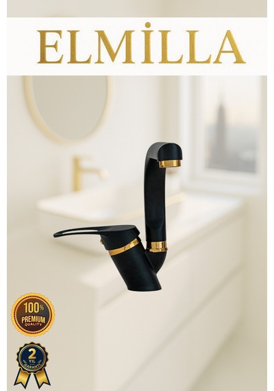 Siyah Gold Banyo Lavabo Musluğu Bataryası Çeşmesi Balık Sırtı Borulu Lüx Tasarım Çif Su Giriş