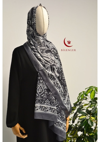 Bilenler Etnik Desenli Pamuklu Şal 70x190 Cm Gri