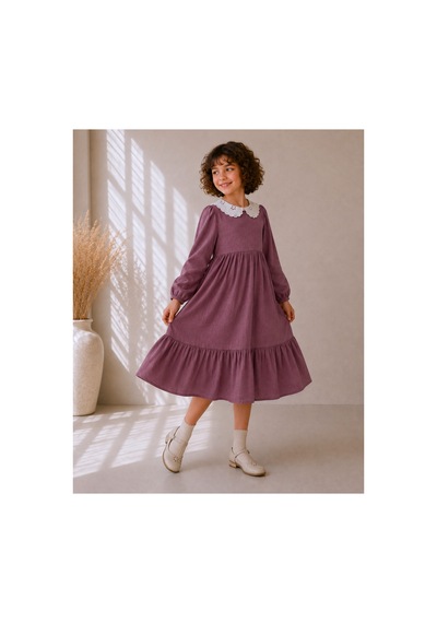 Angel&co. Girls Clothing Brode Yaka Müslin Midi Elbise-mürdüm Mor Mor