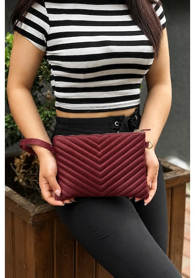 Sanmorris Kadın Suni Deri Ayarlanabilir Çapraz Ve El Askılı Portföy, Clutch Çanta S-1407 Bordo