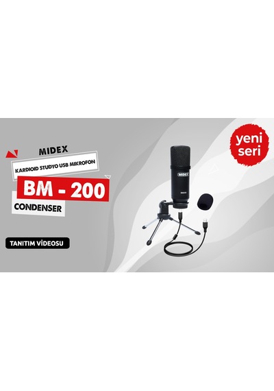 Midex Bm-200 Kardioid Condenser Stüdyo Mikrofon Kondenser Mikrofonu Davul Canlı Podcast Yayıncı