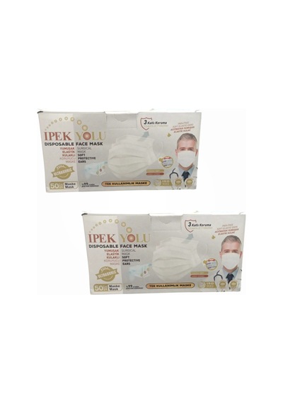 Tek Kullanımlık Maske 3 Katlı Telli Meltblownlu 50'li Kutu - Beyaz X 2 Kutu