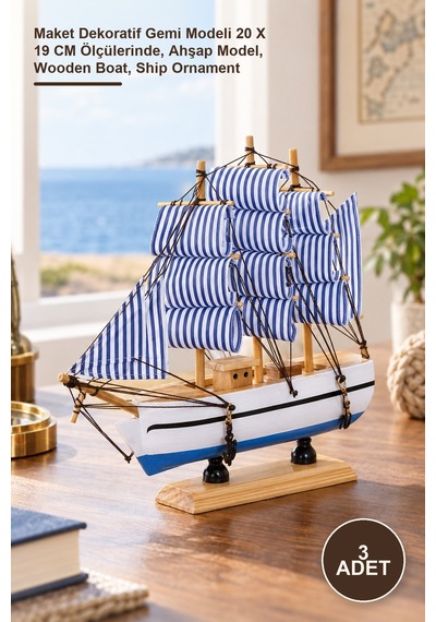 3 Adet Ahşap Gemi Maket Dekoratif Gemi Modeli 20 X 19 Cm Ölçülerinde, Ahşap Model, Wooden Boat, Ship Ornament
