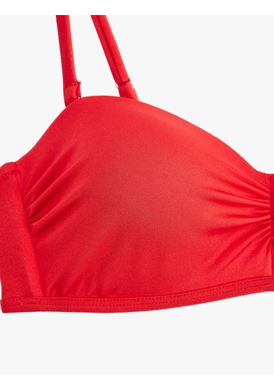 Koton Kalp Yaka Drape Detaylı Straplez Bikini Üstü Kırmızı 6sak10066mm