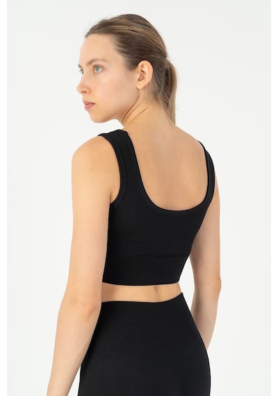 Maraton Slimfit Kadın Düz Yaka Siyah- Bra Siyah-