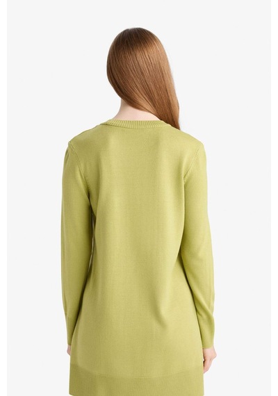 Defacto Regular Fit Bisiklet Yaka Yırtmaçlı Basic Düz Triko Kazak Tunik H3431az25wngn743 Yeşil