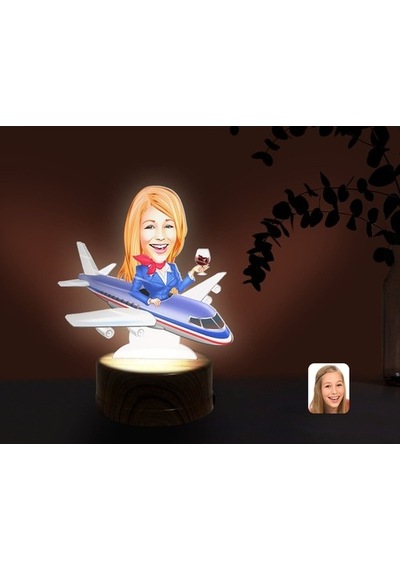 Kişiye Özel Hostes Karikatürlü Dekoratif 3D Biblo Led Işıklı Gece (481497801)