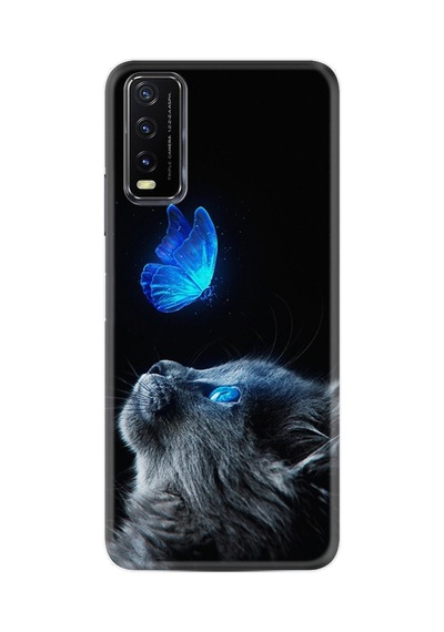 Vivo Y12s Kılıf Resimli Desenli Silikon Platinium Series Butterfly Cat 1891