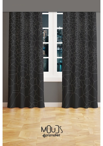 Grey Crystal Desenli Süet Oturma Odası Salon Fon Perde Baskılı Ekstrafor Büzgü 2 Kanat Prd-1079 Çok Renkli