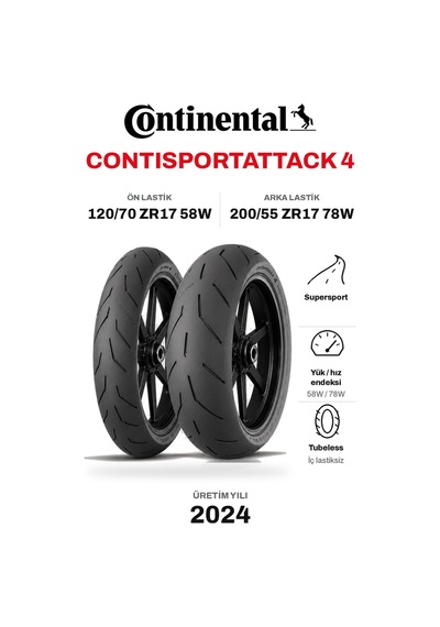 Continental Contisportattack 4 120/70 Zr17 58w - 200/55 Zr17 78w Ön Arka Motosiklet Lastik Takımı 2024 Continental Contisportattack 4 120/70 Zr17 58w - 200/55 Zr17 78w Ön Arka Motosiklet Lastik Takımı 2024