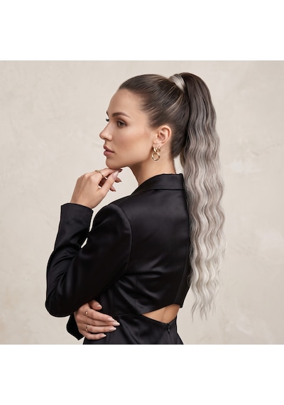 Lastik Tokalı At Kuyruğu Su Dalgalı - Koyu Kumral / Gümüş Platin Ombre