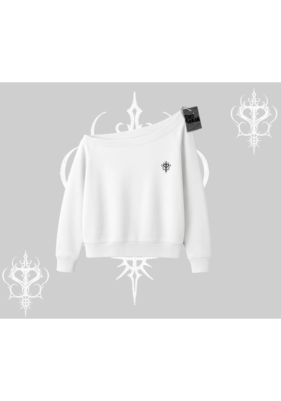 Startmore Beyaz Kayık Yaka Sweatshirt Özel Logolu Beyaz