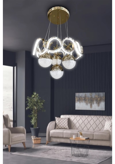Sefa 4 Toplu Modern Sarkıt Led Avize - 3 Renk Kumandasız - Gold Gold