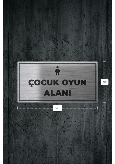 Çocuk Oyun Alanı Yazılı - Metal - Gümüş Renk - Kapı İsimliği - 20x10 Cm