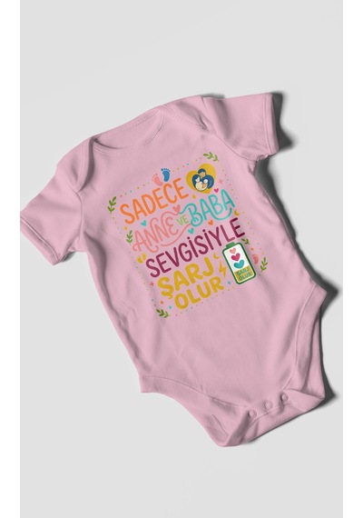 Morivokids Anneye Ve Babaya Özel Kısa Kollu Bebek Body %100 Pamuk Koyu Pembe