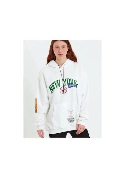 Baskılı Kapüşonlu Sweatshirt - Beyaz Beyaz