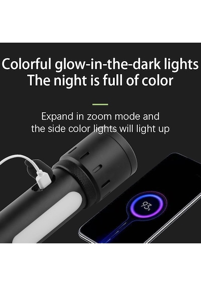 Bedotech Bd-6 30w Tg + Rgb Led Alüminyum Alaşımlı Zoomlu Type-c Pil Göstergeli Şarjlı El Feneri