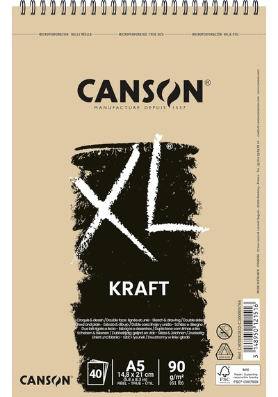 Canson Xl Kraft Eskiz Ve Resim Defteri, Spiralli, 40 Sayfa, A5, Brun, 90g Genel