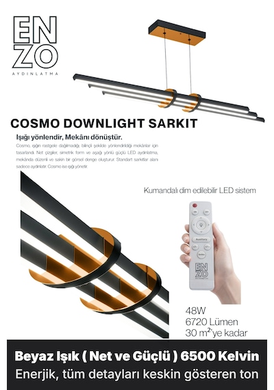 Cosmo Bronz Beyaz Işık Lineer Led Sarkıt Avize Kumandalı Dim Edilebilen Aşağı Işık