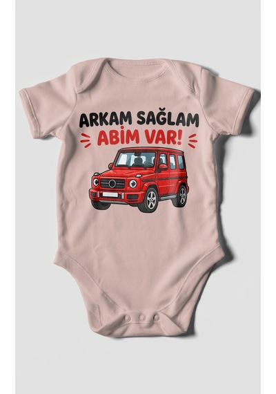 Morivokids Arkam Sağlam Abim Var Kısa Kollu Bebek Body %100 Pamuk Pastel Pembe