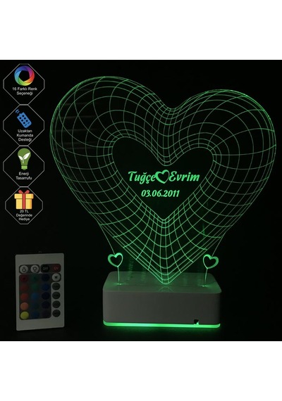 Kişiye Özel 3D Kalp Ve Aşk Sevgiliye Hediye Masaüstü Led Lamba