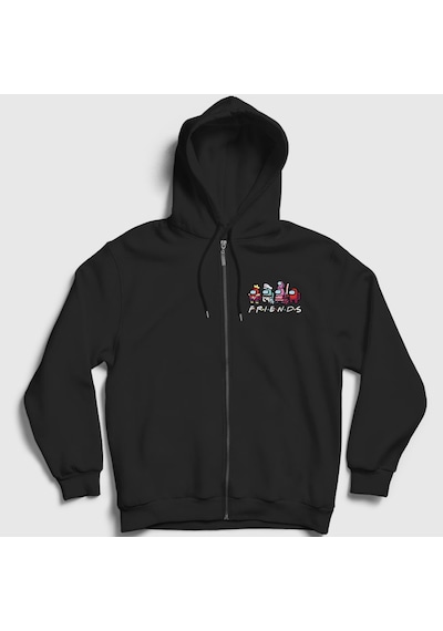 Presmono Unisex Friends Among Us Fermuarlı Kapüşonlu Sweatshirt Siyah