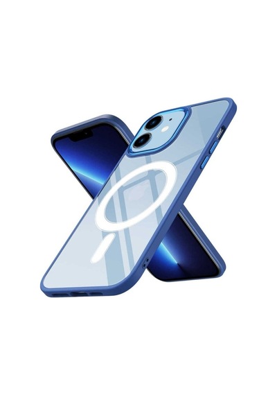 Apple Uyumlu iPhone 12 Kılıf Wireless Şarj Özellikli Zore Krom M-safe Silikon Kapak Lacivert