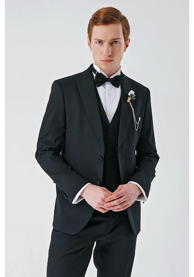 İmza Siyah Çıkarılabilir Kırlangıç Yaka Yelekli Likralı 6 Drop Slim Fit Smokin Damatlık 1001240200-Siyah İmza Siyah Çıkarılabilir Kırlangıç Yaka Yelekli Likralı 6 Drop Slim Fit Smokin Damatlık 1001240200-Siyah