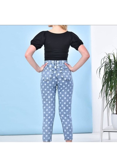 2006-pua Kadın Likrasız Puantiyeli Mom Jeans Kot Denim Pantolon Kar Yıkama 2006-pua Kadın Likrasız Puantiyeli Mom Jeans Kot Denim Pantolon Kar Yıkama