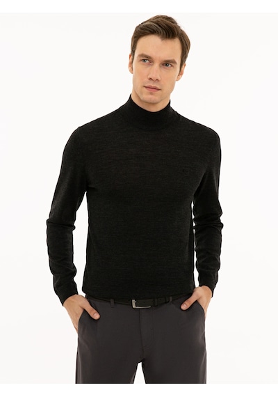 Cacharel Antrasit Slim Fit Yarım Balıkçı Basic Triko Kazak Gri