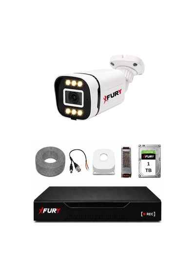 Fury 1 Kameralı 5mp Lens 1080p 6 Warm Led Renkli Gece Görüşlü Güvenlik Kamera Sistemi 1tb 1606 41937782
