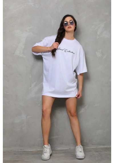 Assema Kadın Baskılı T-shirt Kısa Kol Bisiklet Yaka Regular Rahat Kalıp Günlük Tişört - Beyaz Çok Renkli