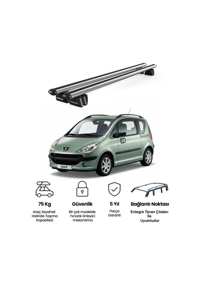 Pençe Peugeot 1007 Ara Atkı 2005-2010 Uyumlu Gri Ara Atkı Port Bagaj Tavan Barı