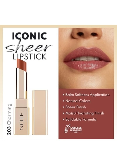 Note Cosmetics Iconic Sheer Lipstick 203 Charming Nemlendirici Parlak Ruj, Nude 00