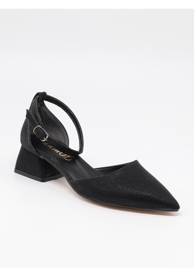 Nesilshoes Nesil Shoes Ermod 301 Siyah Simli Topuklu Kadın Ayakkabı