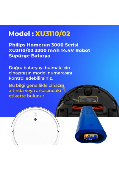 Philips Homerun 3000 Serisi Xu3110/02 3200 Mah 14.4v Robot Süpürge Batarya