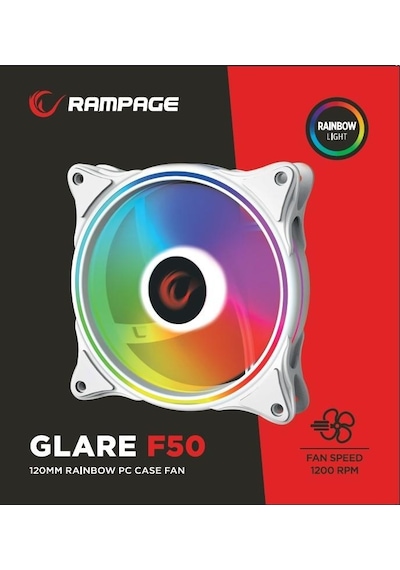Rampage Glare F50 38cfm 1200rpm 12cm Rainbow 3p+4p Molex Soketli Beyaz Kasa Fanı