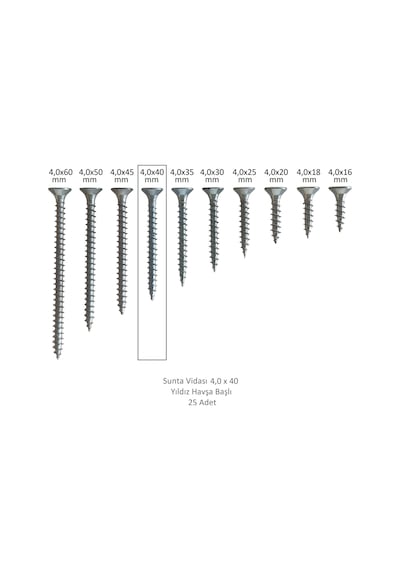 Sunta Vidası, 4,0 X 40 Mm, 25 Adet, Yhb Vida 4 x 40