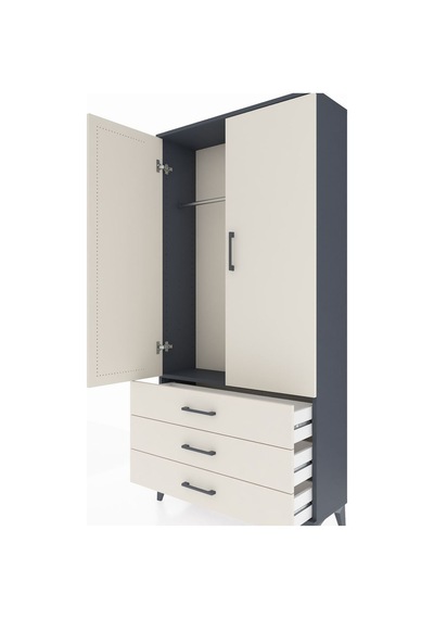 Arges Dolap Tek Raflı 3 Çekmeceli Tek Askılı 88x30x182 Antrasit-aytaşı Antrasit
